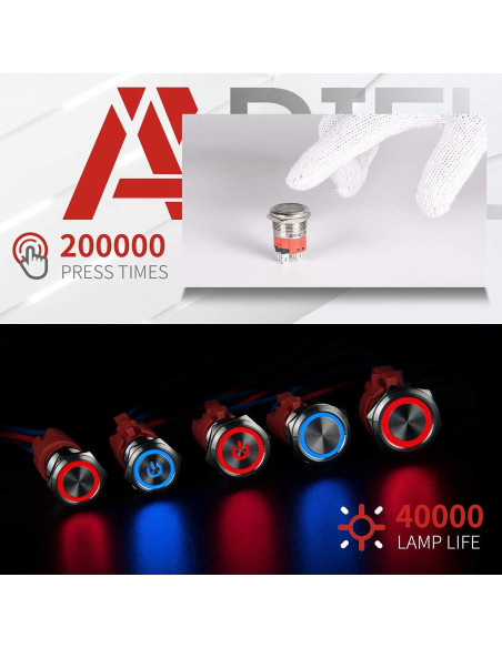 Interruptor de Botón de Presión APIELE 10A 19mm LED IP65