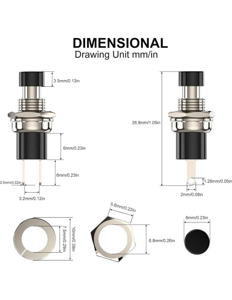 Interruptor de botón momentáneo DIYhz 1A 250V 20pcs negro