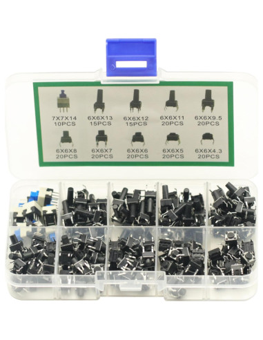 Kit de 180 Interruptores Táctiles 4Pin 6x6mm GODIYMODULES