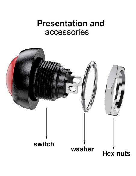Interruptor de Botón Momentáneo Impermeable DIYhz 12mm 35 Pcs