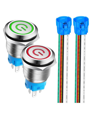 Interruptor Pulsador Acero Inoxidable 19mm LED Rojo Verde 12V-24V