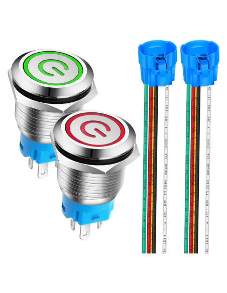 Interruptor Pulsador Acero Inoxidable 19mm LED Rojo Verde 12V-24V