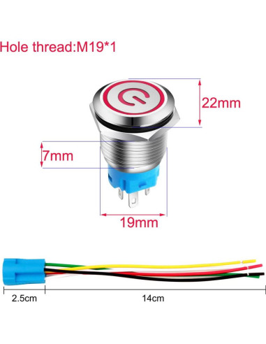 Interruptor Pulsador Acero Inoxidable 19mm LED Rojo Verde 12V-24V