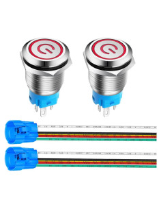Interruptor de Botón de Presión Acero Inoxidable 16mm 12V-24V LED Rojo