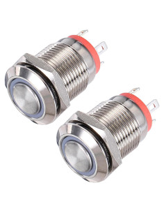 Interruptor de Botón Momentáneo uxcell 12mm 1NO LED Rojo 2pcs