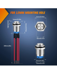 Interruptor de Botón Nilight 12mm 5PCS LED Impermeable 2