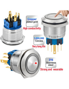 Interruptor Momentáneo 25mm Acero Inoxidable 304 LED 12V 2
