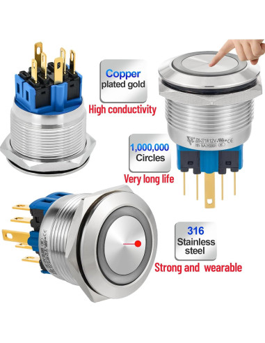 Interruptor Momentáneo 25mm Acero Inoxidable 304 LED 12V