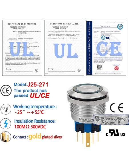 Interruptor Momentáneo 25mm Acero Inoxidable 304 LED 12V