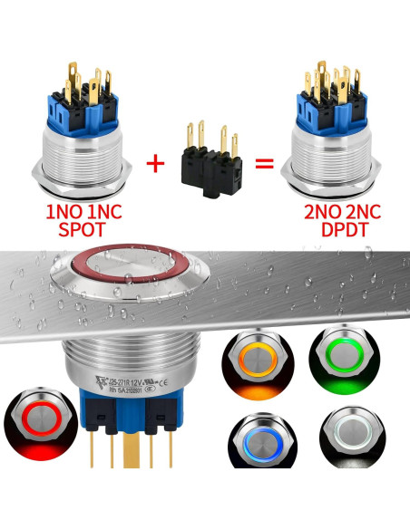 Interruptor Momentáneo 25mm Acero Inoxidable 304 LED 12V