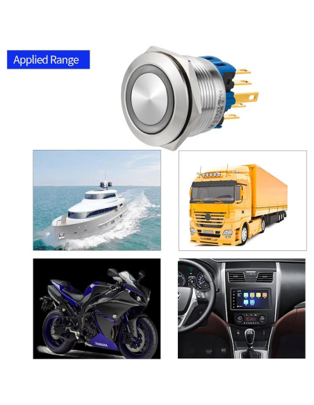 Interruptor Momentáneo 25mm Acero Inoxidable 304 LED 12V