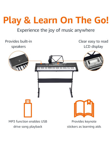 Piano Eléctrico Amazon Basics JK 80 con 61 Teclas y Altavoces