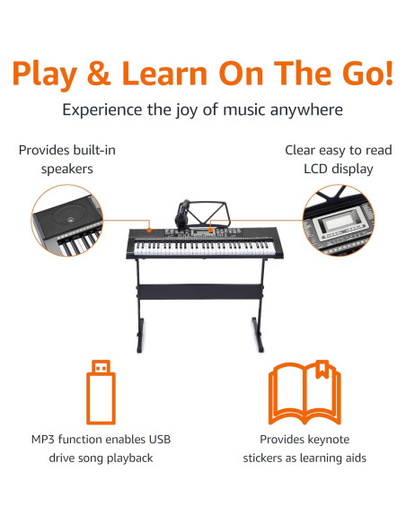 Piano Eléctrico Amazon Basics JK 80 con 61 Teclas y Altavoces