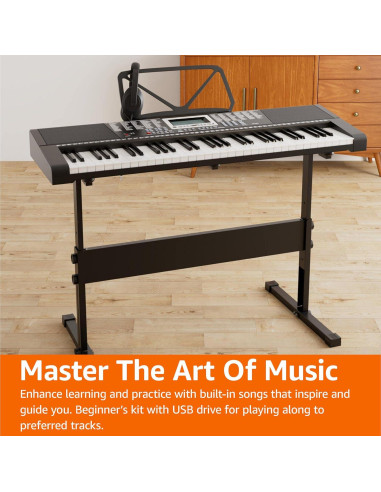 Piano Eléctrico Amazon Basics JK 80 con 61 Teclas y Altavoces