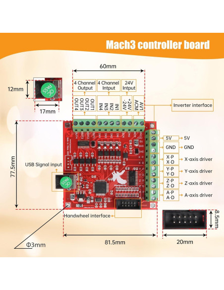 Kit Motor Paso a Paso Nema23 RATTMMOTOR 3 Ejes 2.98Nm USB Mach3