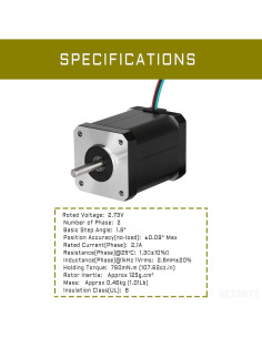 Motor Paso a Paso Nema 17 59mm 760mNm 2.1A para CNC 3D 2