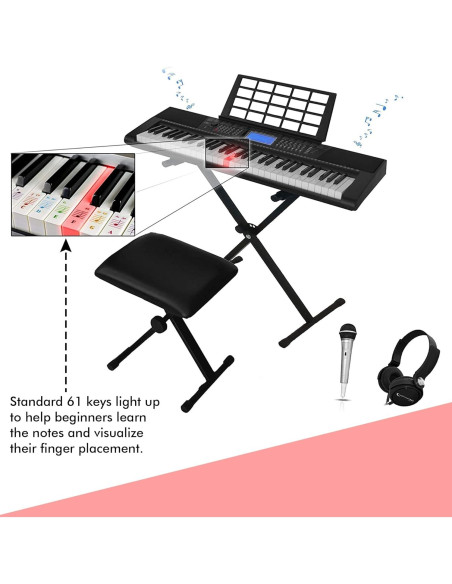Teclado Eléctrico 61 Teclas Technical Pro PIA6100 con Asiento y Micrófono