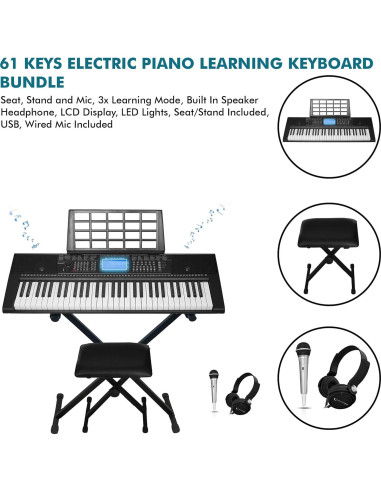 Teclado Eléctrico 61 Teclas Technical Pro PIA6100 con Asiento y Micrófono