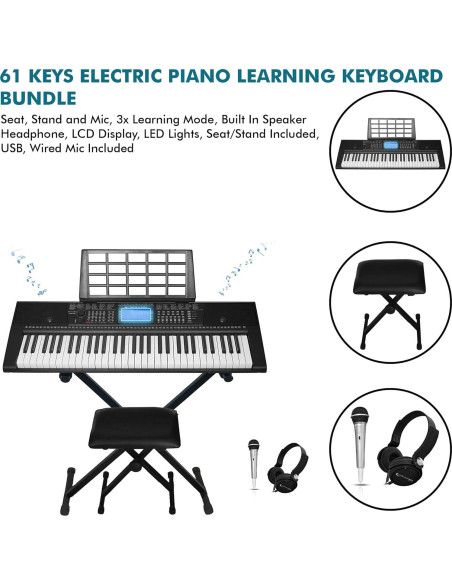 Teclado Eléctrico 61 Teclas Technical Pro PIA6100 con Asiento y Micrófono