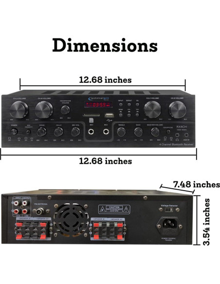 Receptor Bluetooth 1600W Technical Pro TPRX4CH 4 Canales