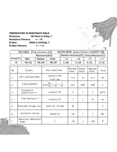 Termistor NTC 10K KOKISO Sensor de Temperatura 1m Acero Inoxidable