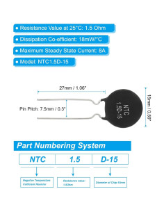 Termistores NTC 1.5 Ohm PATIKIL 10 Pcs Sensor Temperatura 2