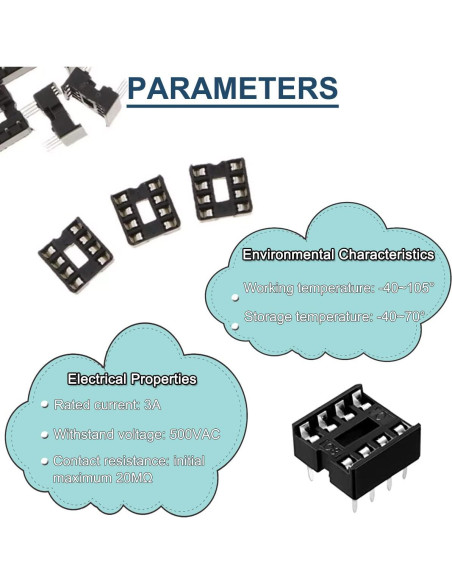 50 Adaptadores Zócalo IC 8 Pines DAOKAI 2.54mm para PCB
