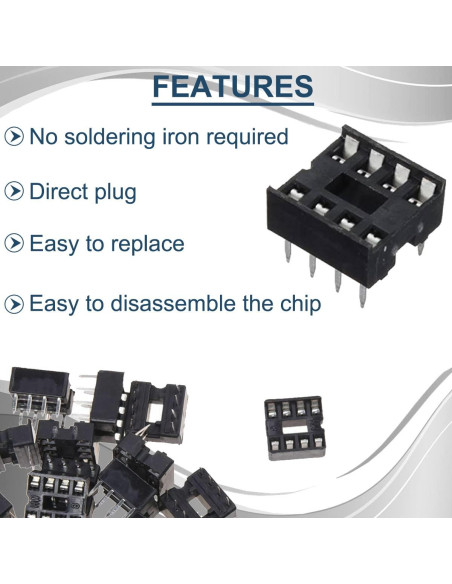 50 Adaptadores Zócalo IC 8 Pines DAOKAI 2.54mm para PCB