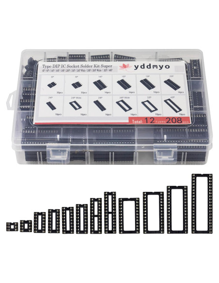 Kit de Sockets DIP IC 208 Piezas 12 Valores 2.54mm