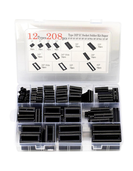 Kit de Sockets DIP IC 208 Piezas 12 Valores 2.54mm