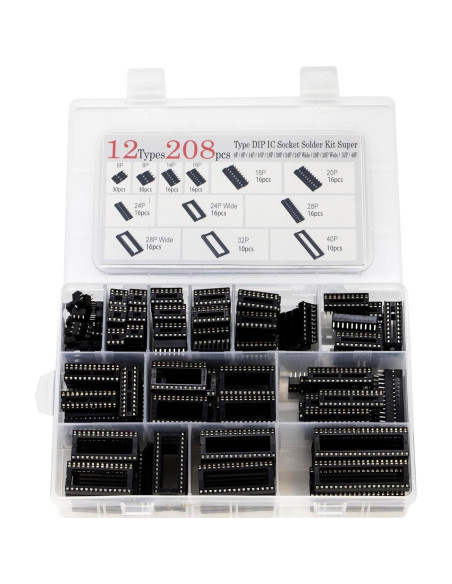 Kit de Sockets DIP IC 208 Piezas 12 Valores 2.54mm