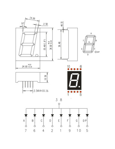 Tubo Digital LED PATIKIL 5 Piezas 7 Segmentos 10 Pines 3.3V