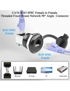 Adaptador de Red RJ45 Hembrado a Hembrado QIANRENON Cat6 90 2