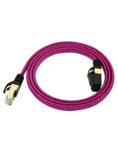 Cable Ethernet CAT7 Jeirdus 1 Metro Plano 10Gbps RJ45 Rojo Rosa