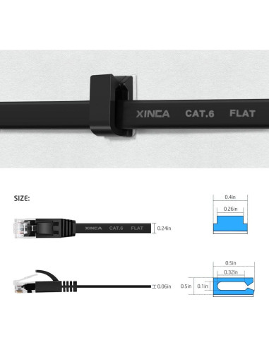 Cable Ethernet Cat6 XINCA 15.24 m Negro Plano 1 Gbps