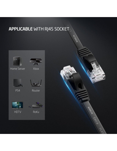 Cable Ethernet Cat6 XINCA 15.24 m Negro Plano 1 Gbps