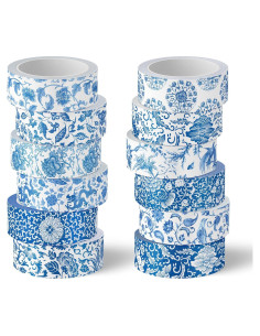 Cinta Washi Floral Azul Whaline - 12 Rollos 1.5cm x 5m