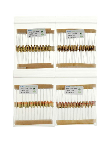 Kit de Resistencias BOJACK 1000 Pcs 25 Valores 1 Ohm-1M Ohm 1/2W