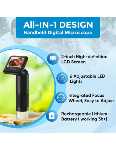 Microscopio Digital APEXEL 800X con Pantalla LCD 2" y LED
