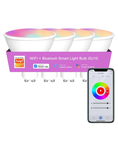 Bombilla Inteligente LED XFOX GU10 WiFi 300 Lúmenes RGB 4 Unidades