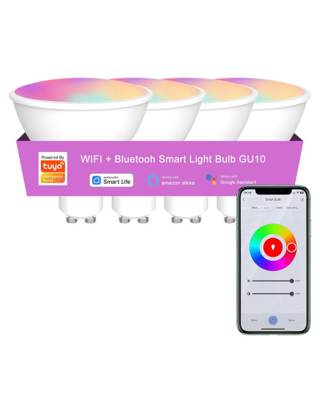 Bombilla Inteligente LED XFOX GU10 WiFi 300 Lúmenes RGB 4 Unidades