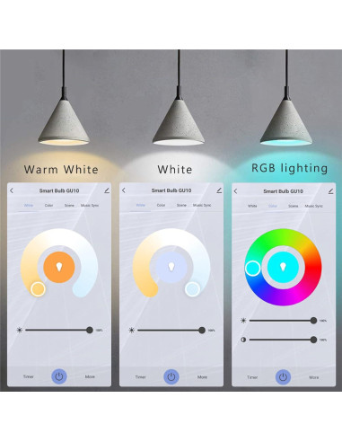 Bombilla Inteligente LED XFOX GU10 WiFi 300 Lúmenes RGB 4 Unidades