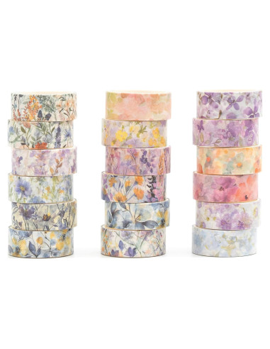 Juego de 18 Rollos de Cinta Washi Floral Songdao 15mm x 2m