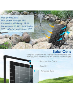 Kit de Fuente de Agua Solar NFESOLAR 20W para Estanque 454-1136L 2