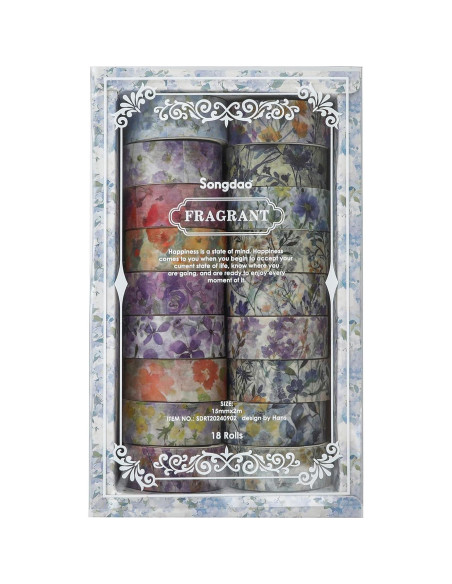 Juego de 18 Rollos de Cinta Washi Floral Songdao 15mm x 2m Juego de 18 Rollos de Cinta Washi Floral Songdao 15mm x 2m