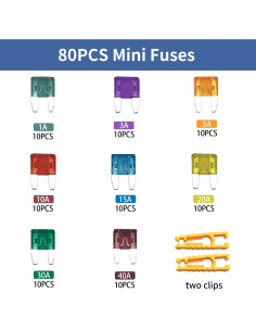 Kit de 80 Fusibles Mini Automotrices ZIPCCI 1A-40A 2
