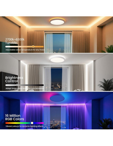 Luz de Techo LED Inteligente Queffigle 30cm RGB 2700-6500K