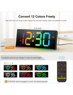Reloj de Pared Digital Abovsare 33 cm LED con Control Remoto 2