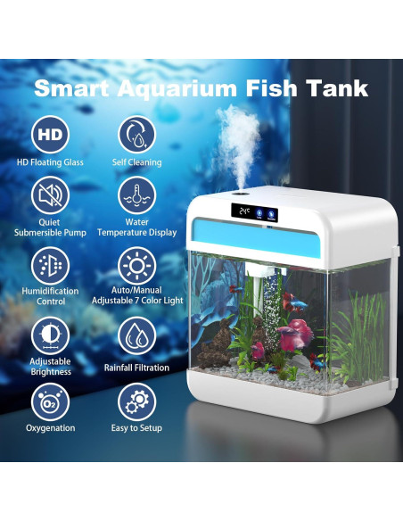 Acuario Inteligente JPHYLL 8.3 Litros con Luz 7 Colores y Humidificador