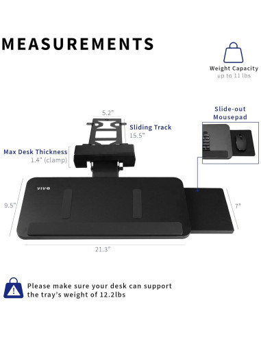 Bandeja de Teclado Ergonómica VIVO MOUNT-KB07B Negra 54cm
